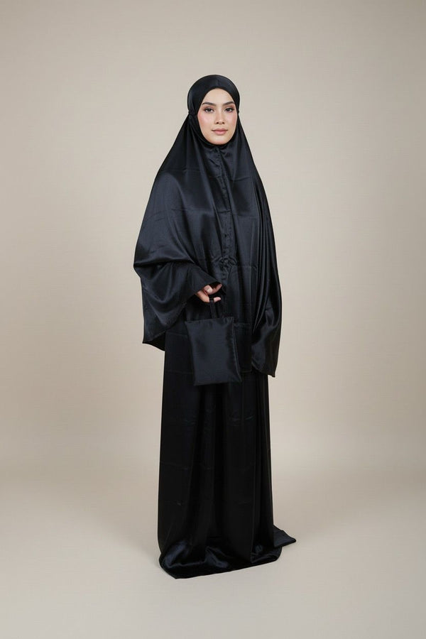 Fajïa – Tenue de Prière Compacte & Élégante - Noire Intense