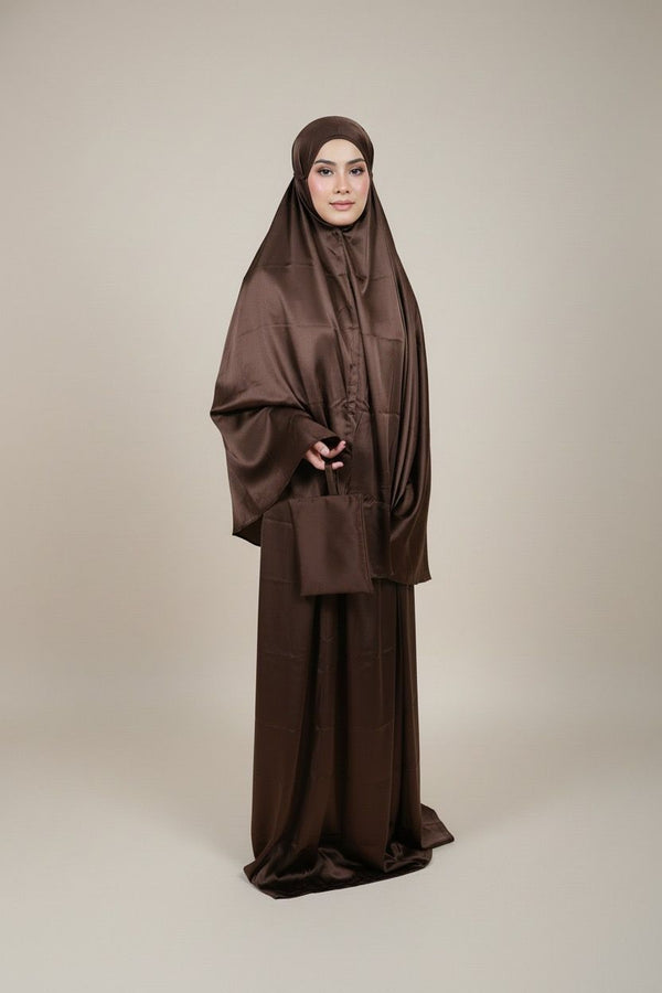 Fajïa – Tenue de Prière Compacte & Élégante - Marron Chocolat