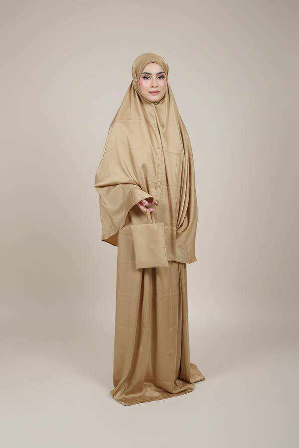 Fajïa – Tenue de Prière Compacte & Élégante - Beige gold
